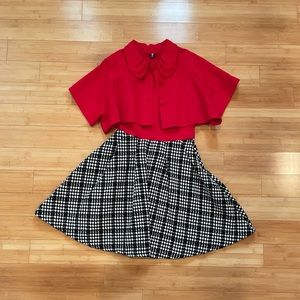 BNWOT Red and Black Tweed Holiday Dress with Cape - Size S